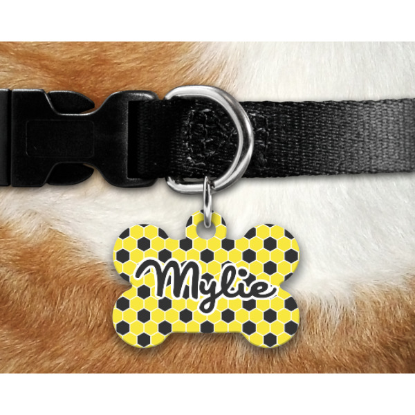 Custom Design - Bone Shaped Dog Tag on Collar & Dog