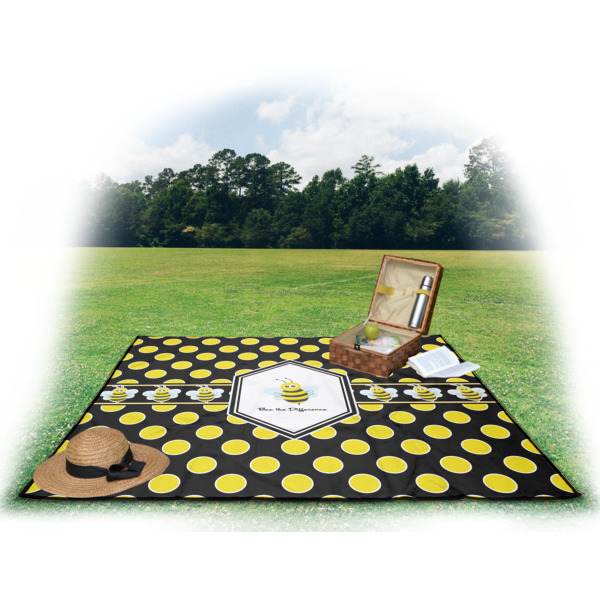 Custom Design - Picnic Blanket - with Basket Hat and Book - in Use