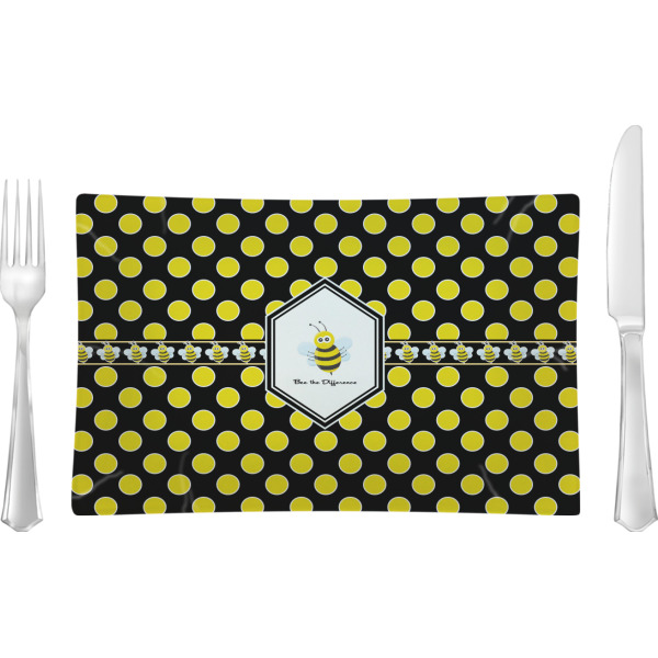 Custom Honeycomb Rectangular Glass Lunch / Dinner Plate - Single or Set (Personalized)