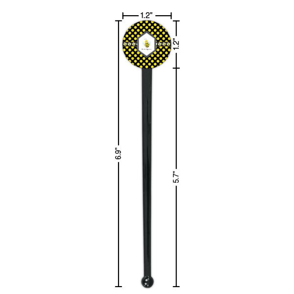 Custom Design - Black Plastic 7" Stir Stick - Round - Dimensions