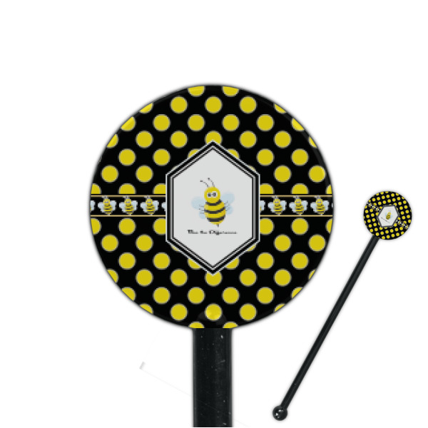 Custom Honeycomb 5.5" Round Plastic Stir Sticks - Black - Single Sided (Personalized)