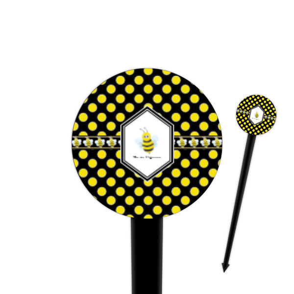 Custom Honeycomb 4" Round Plastic Food Picks - Black - Single Sided (Personalized)
