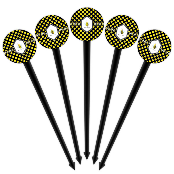 Custom Design - Black Plastic 4" Food Pick - Round - Fan View