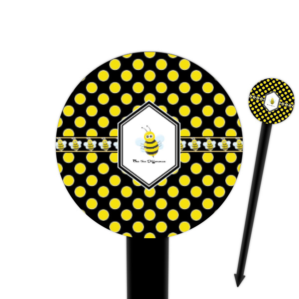 Custom Honeycomb 6" Round Plastic Food Picks - Black - Single Sided (Personalized)