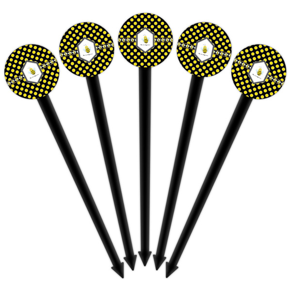 Custom Design - Black Plastic 6" Food Pick - Round - Fan View