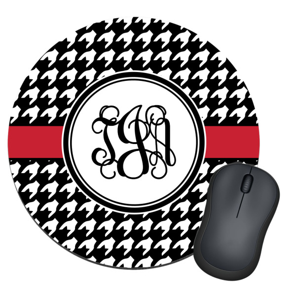 Custom Houndstooth Round Mouse Pad (Personalized)
