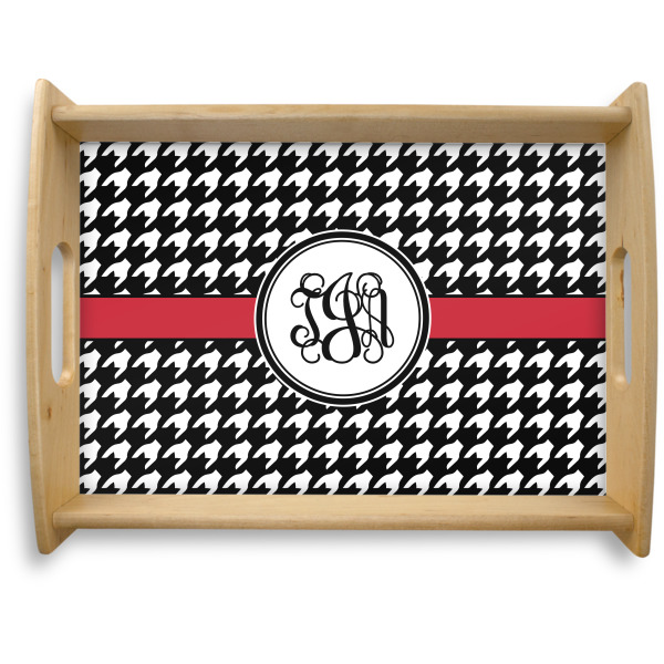 Custom Houndstooth Natural Wooden Tray - Large (Personalized)