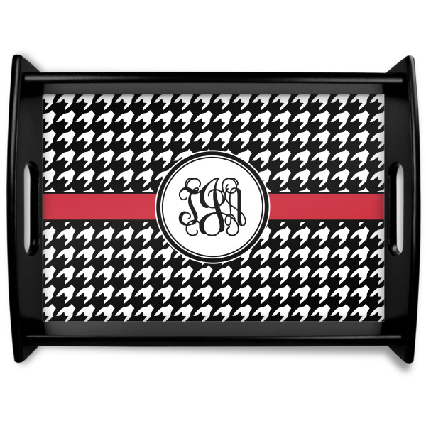 Custom Houndstooth Black Wooden Tray - Large (Personalized)