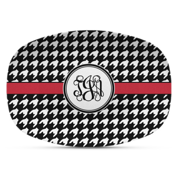 Custom Houndstooth Plastic Platter - Microwave & Oven Safe Composite Polymer (Personalized)