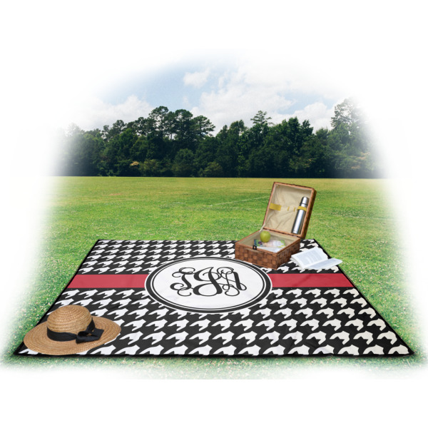 Custom Design - Picnic Blanket - with Basket Hat and Book - in Use