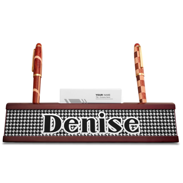 Custom Design - Red Mahogany Nameplates with Business Card Holder - Straight