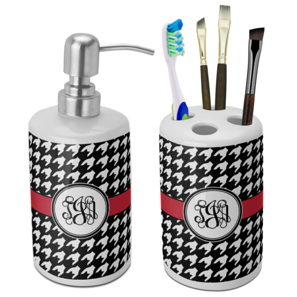 Custom Houndstooth Ceramic Bathroom Accessories Set (Personalized)