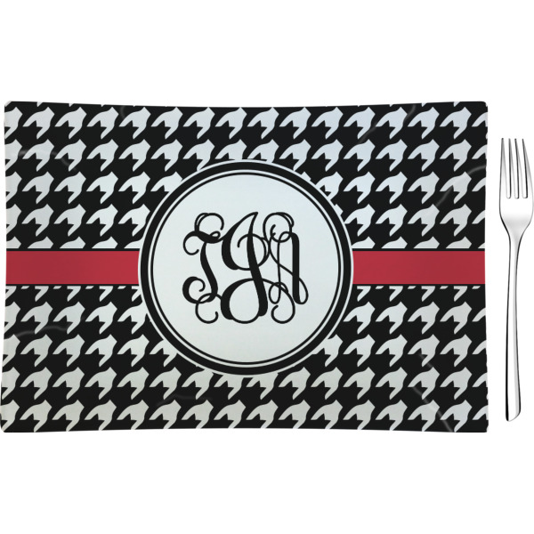 Custom Houndstooth Rectangular Glass Appetizer / Dessert Plate - Single or Set (Personalized)