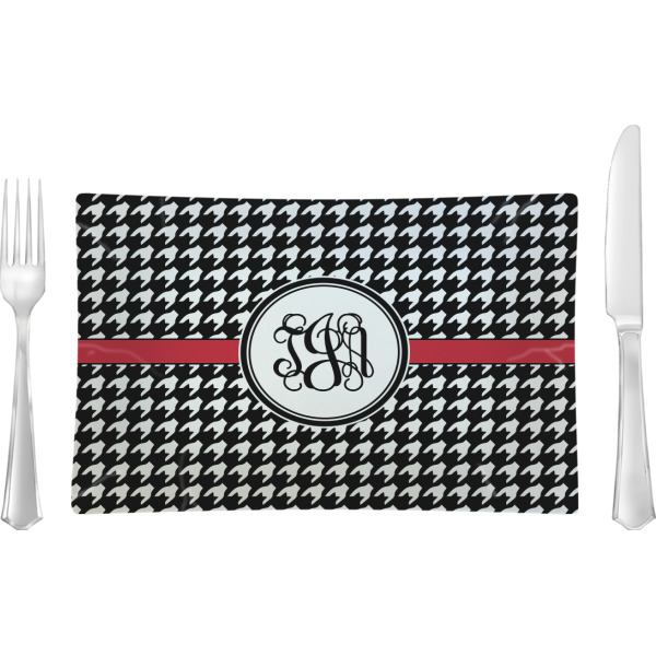 Custom Houndstooth Rectangular Glass Lunch / Dinner Plate - Single or Set (Personalized)