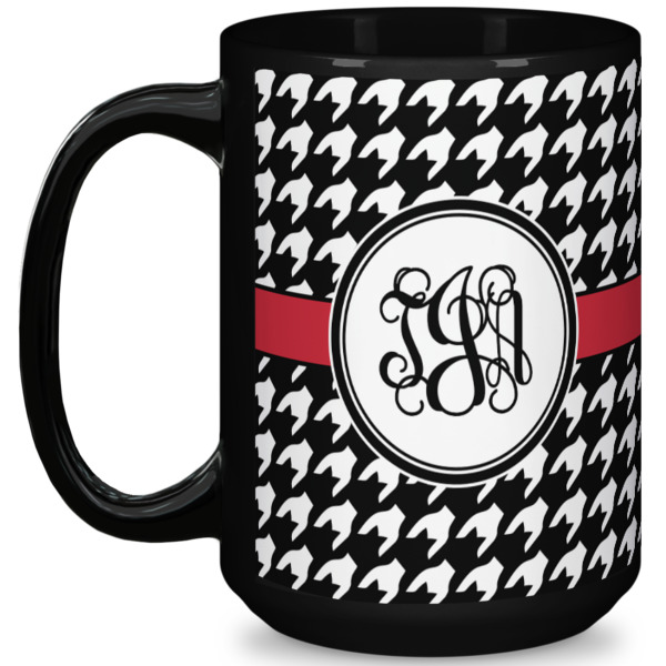 Custom Houndstooth 15 Oz Coffee Mug - Black (Personalized)