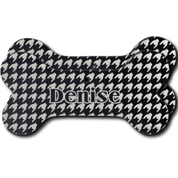 Custom Houndstooth Ceramic Dog Ornament - Front & Back w/ Monogram