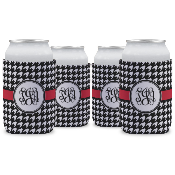 Custom Houndstooth Can Cooler (12 oz) - Set of 4 w/ Monogram
