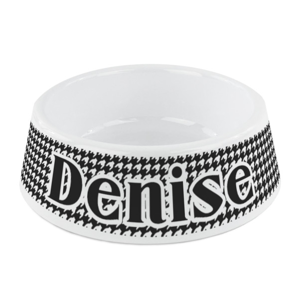 Custom Houndstooth Plastic Dog Bowl - Small (Personalized)