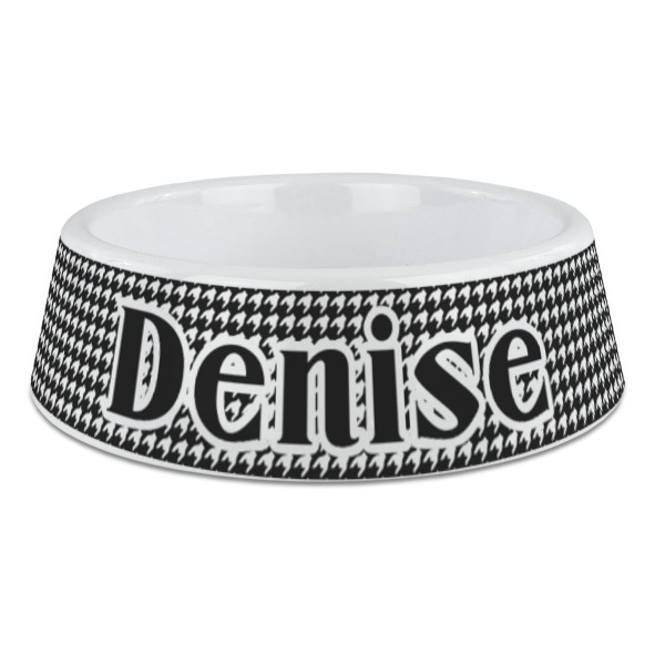 Custom Houndstooth Plastic Dog Bowl - Large (Personalized)