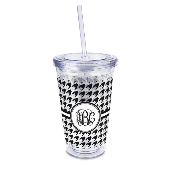 Custom Houndstooth 16oz Double Wall Acrylic Tumbler with Lid & Straw - Full Print (Personalized)