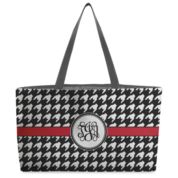 Custom Houndstooth Beach Totes Bag - w/ Black Handles (Personalized)