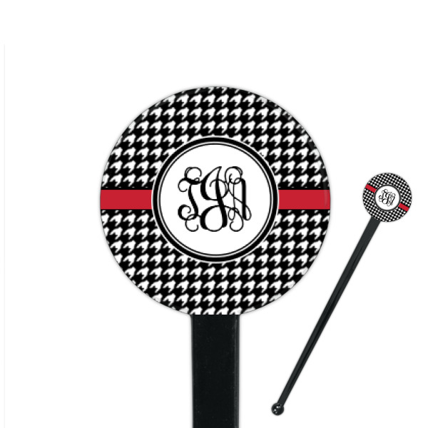 Custom Houndstooth 7" Round Plastic Stir Sticks - Black - Single Sided (Personalized)