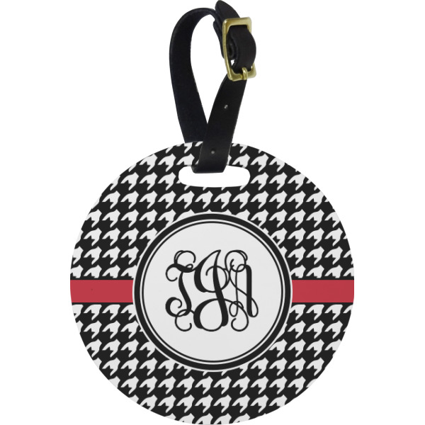 Custom Houndstooth Plastic Luggage Tag - Round (Personalized)