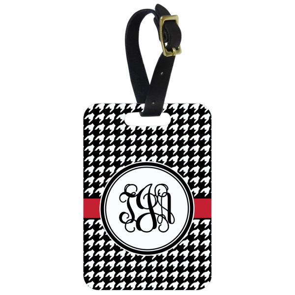 Custom Houndstooth Metal Luggage Tag w/ Monogram