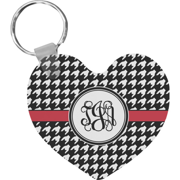 Custom Houndstooth Heart Plastic Keychain w/ Monogram