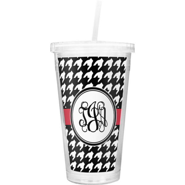 Custom Houndstooth Double Wall Tumbler with Straw (Personalized)