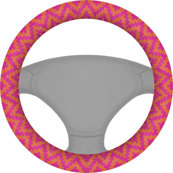 Custom Pink & Orange Chevron Steering Wheel Cover