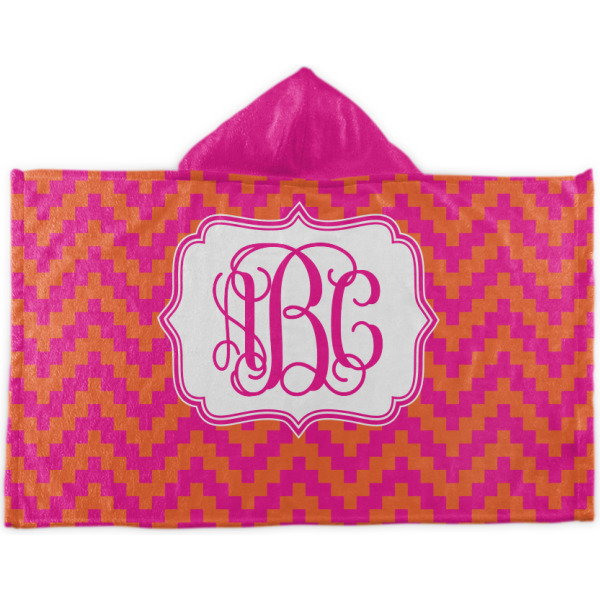 Custom Pink & Orange Chevron Kids Hooded Towel (Personalized)