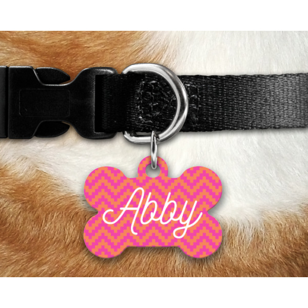 Custom Design - Bone Shaped Dog Tag on Collar & Dog