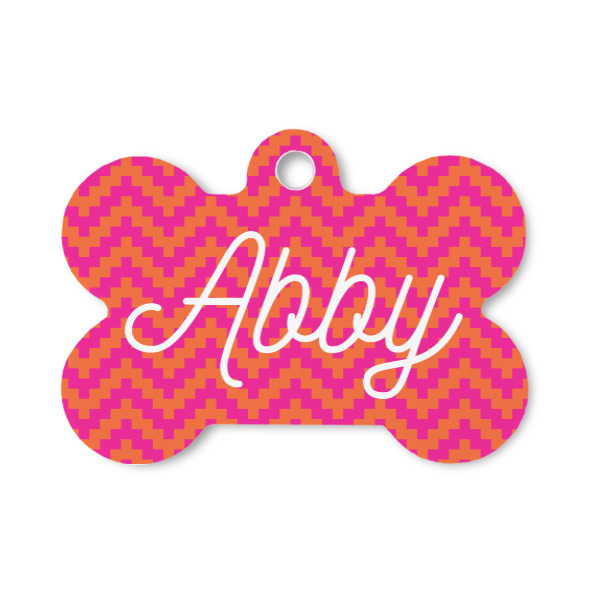 Custom Pink & Orange Chevron Bone Shaped Dog ID Tag - Small (Personalized)
