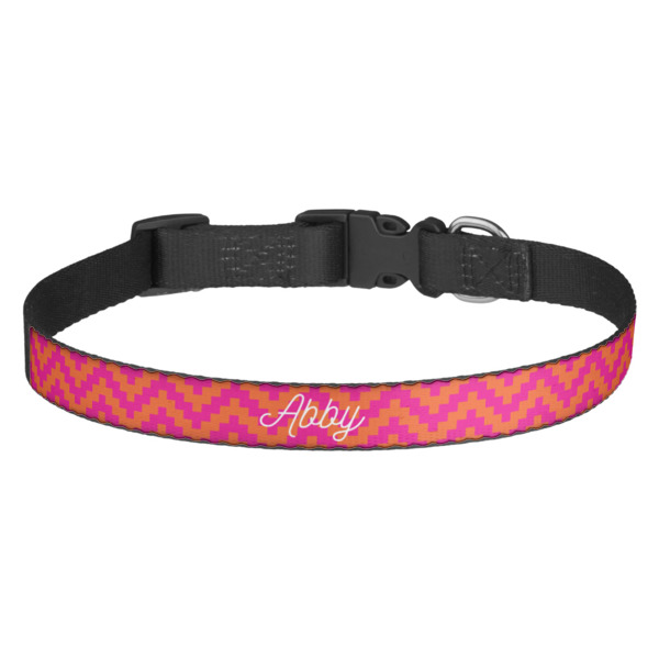 Custom Pink & Orange Chevron Dog Collar (Personalized)