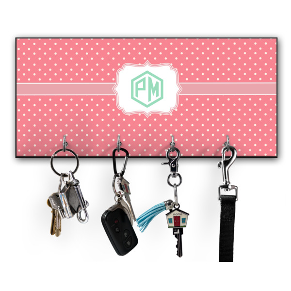 Custom Pink & Orange Chevron Key Hanger w/ 4 Hooks w/ Monogram