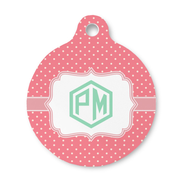 Custom Pink & Orange Chevron Round Pet ID Tag - Small (Personalized)