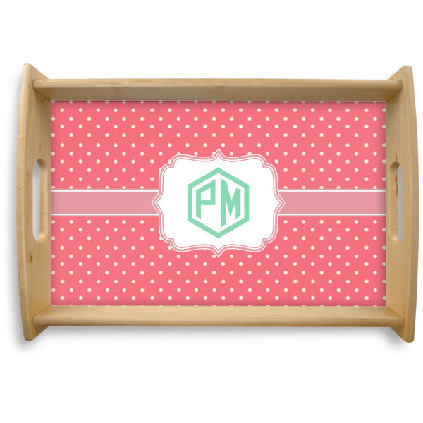 Custom Pink & Orange Chevron Natural Wooden Tray - Small (Personalized)