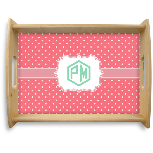 Custom Pink & Orange Chevron Natural Wooden Tray - Large (Personalized)