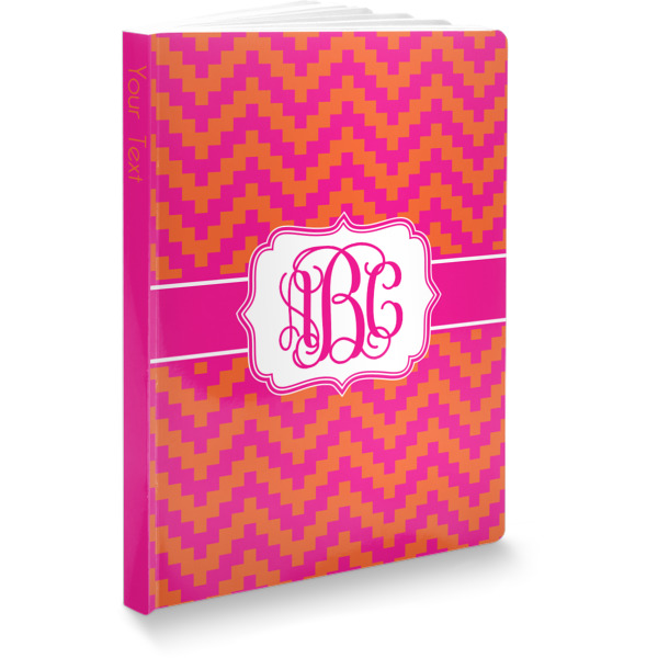 Custom Pink & Orange Chevron Softbound Notebook (Personalized)