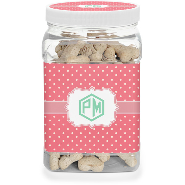 Custom Pink & Orange Chevron Dog Treat Jar (Personalized)