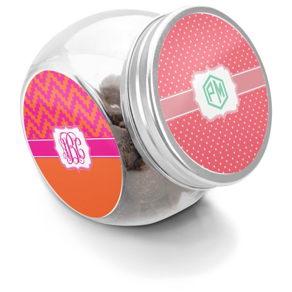 Custom Pink & Orange Chevron Puppy Treat Jar (Personalized)