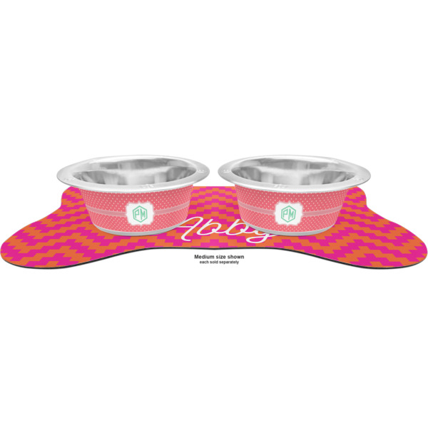 Custom Design - Metal Pet Bowls - On Dog Bone Shaped Mat