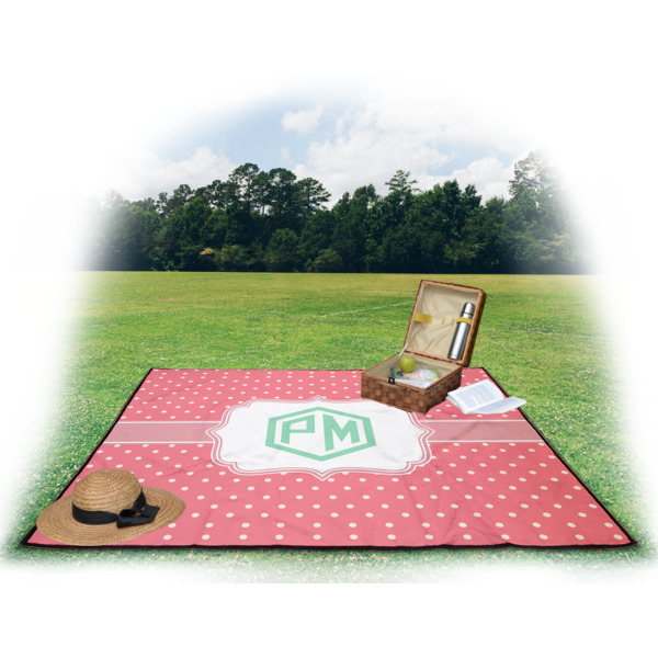 Custom Design - Picnic Blanket - with Basket Hat and Book - in Use