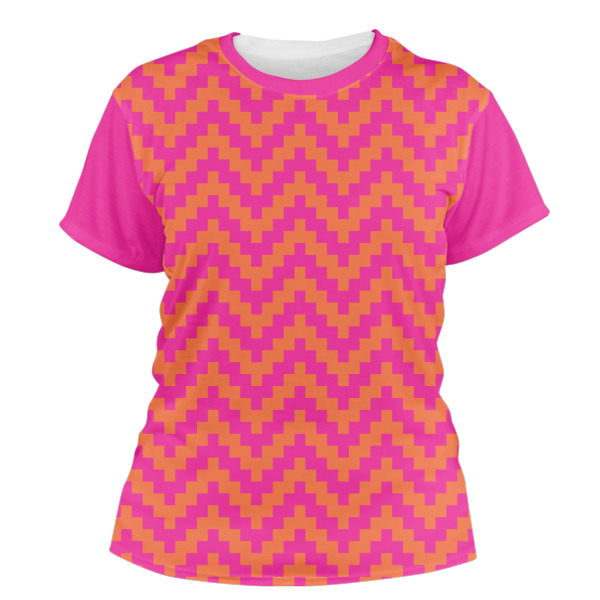 Custom Pink & Orange Chevron Women's Crew T-Shirt