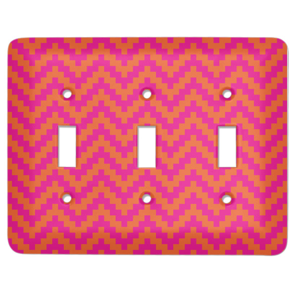 Custom Pink & Orange Chevron Light Switch Cover (3 Toggle Plate)