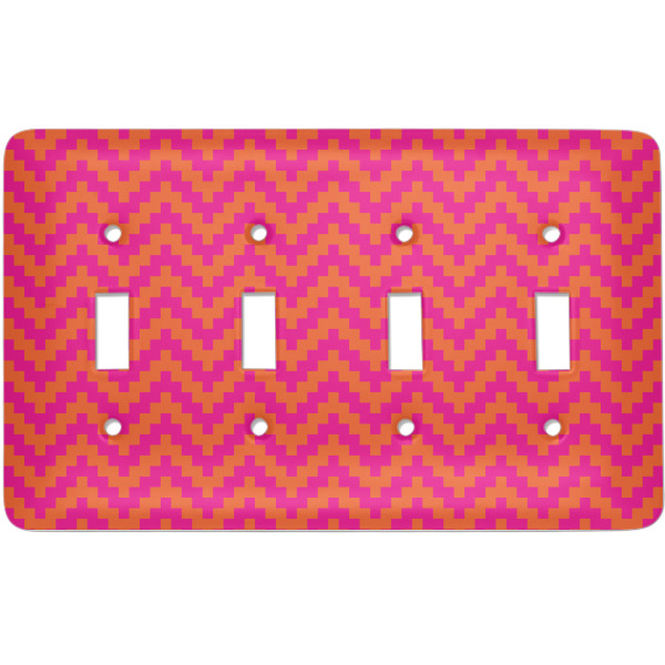 Custom Pink & Orange Chevron Light Switch Cover (4 Toggle Plate)