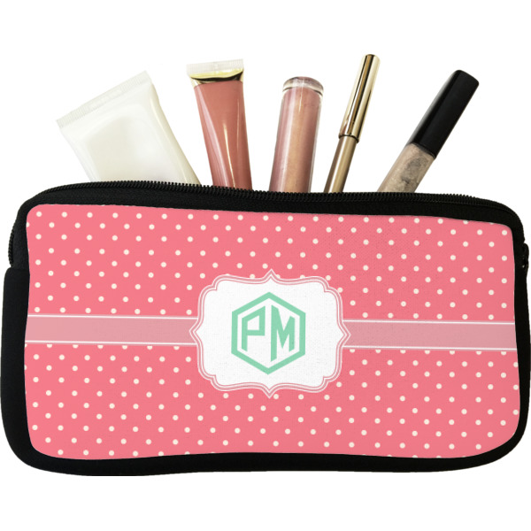 Custom Pink & Orange Chevron Makeup / Cosmetic Bag - Small (Personalized)