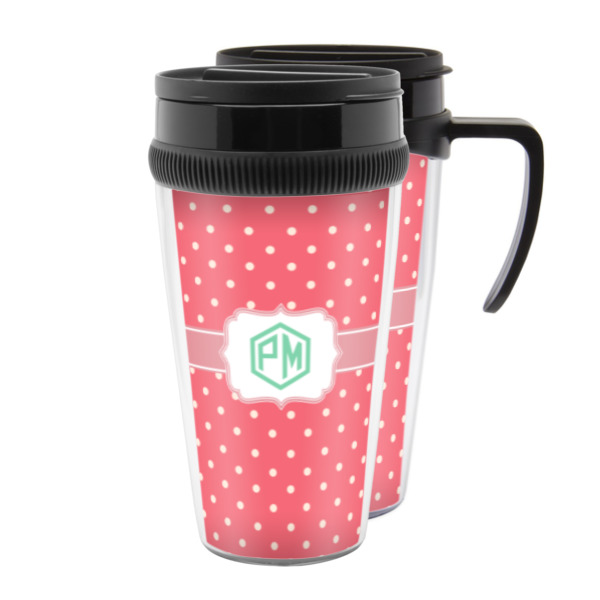 Custom Pink & Orange Chevron Acrylic Travel Mug (Personalized)