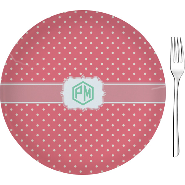 Custom Pink & Orange Chevron 8" Glass Appetizer / Dessert Plates - Single or Set (Personalized)
